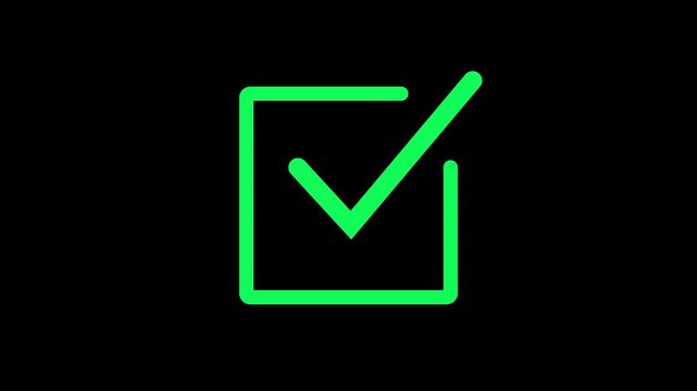 Green check mark animation on black background, minimalist ui success symbol tick approved
