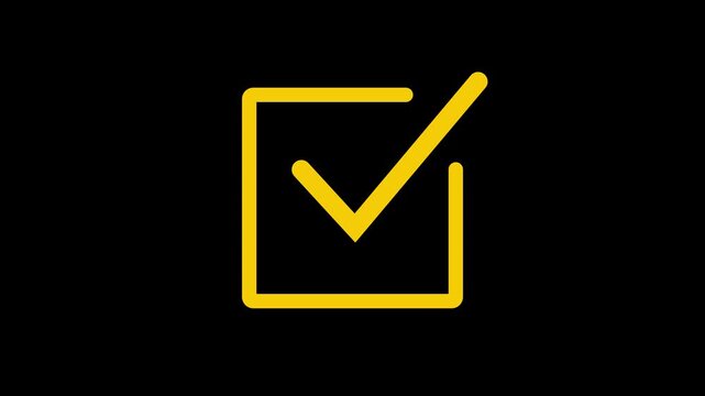Minimalist yellow checkmark animation on black background, for ui tick, motion ui