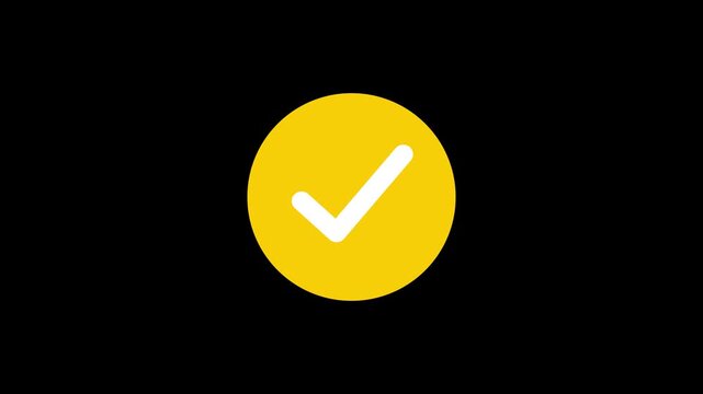 Animated yellow checkmark on black background, minimalist success confirmation symbol tick verified