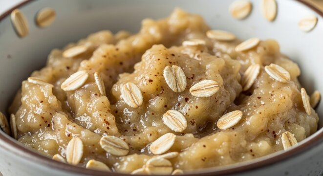 Delicious Oatmeal Breakfast with Rolled Oats in a Ceramic Bowl.