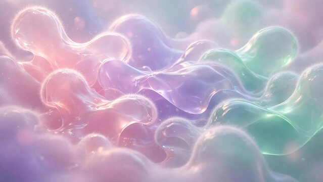 Fuzzy amorphous jelly blobs pastel pink lavender mint translucent 3d abstract
