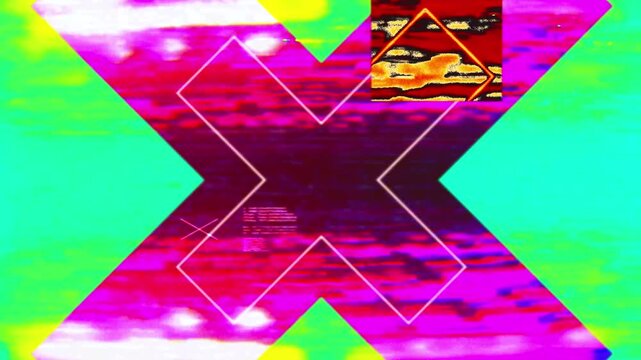 Abstract Glitch Transition with Inverted X Symbol Rough Tape Dropouts and Cyberpunk Static Effect