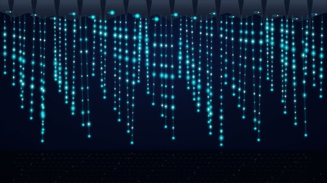 Abstract digital matrix code data streams glowing in dark cyberspace
