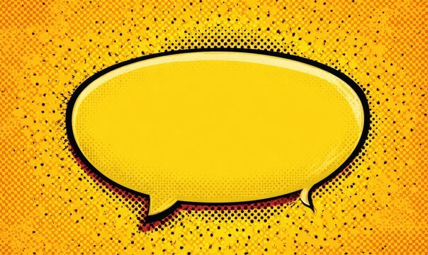 Yellow comic book speech bubble on a halftone background