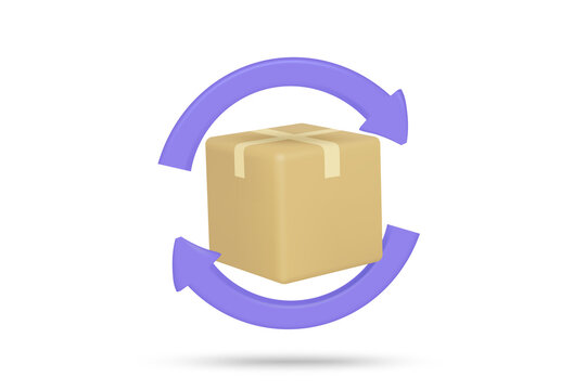 3d return parcel box with circular arrows for easy exchange delivery refund logistics order replace shipment service icon isolated on transparent background png render