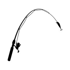 Fishing rod silhouette with lure and bobber vector illustration © MstHumaira