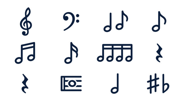Collection of Musical Notes and Symbols on White Background