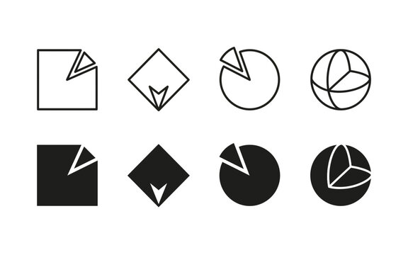 Geometric shapes with pie chart segments in line and solid black variations