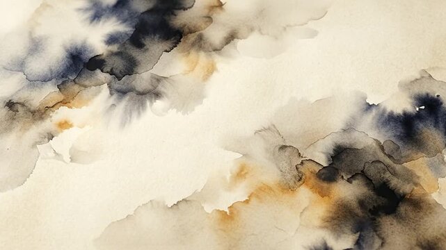 Dark Blue and Ochre Watercolor Wash Painting on Textured Paper