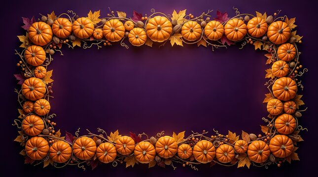 Abundant jack o lanterns form a festive border around a dark center