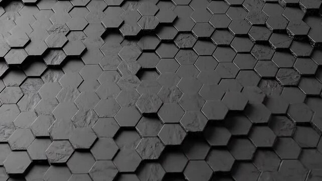 Abstract Dark Hexagonal Stone Surface with Moving Geometric Pattern