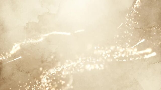 Golden Glitter Particles Swirling Over A Textured Beige Paper Background