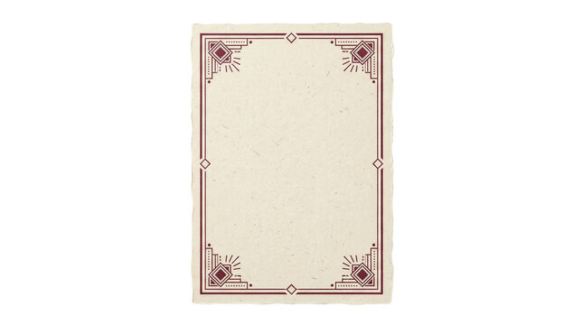 Vintage art deco border on cream paper, elegant geometric frame for invitations, antique stationery background with maroon accents