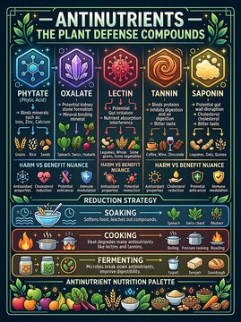 Educational infographic explaining plant antinutrients and health impacts