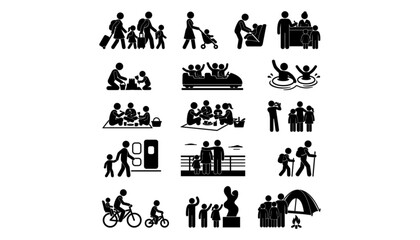 Naklejka premium Set of icons representing family vacation and outdoor activities