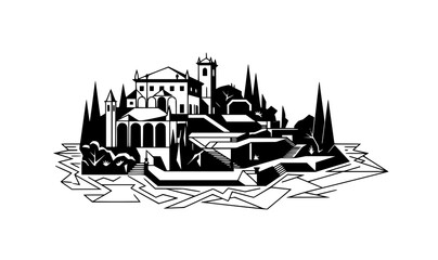 Naklejka premium Modern geometric Villa del Balbianello Italy travel concept vector illustration 