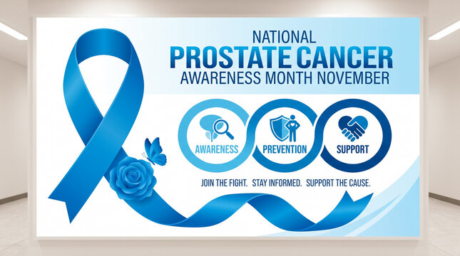 National prostate cancer awareness month november blue ribbon poster