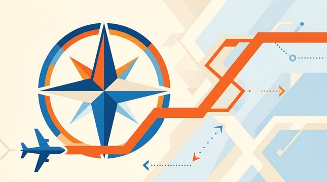 Airplane and navigation compass icon representing travel and global logistics
