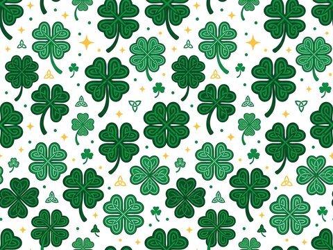 St Patrick's Day Lucky Four Leaf Clover Seamless Pattern