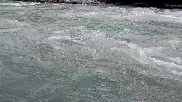 Fast Flowing Swat River Hitting Rocks in Kalam Valley