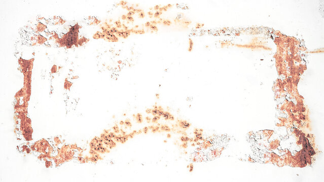 Rust overlay texture - frame made of rusty old weathered rusty damaged flaked off metal steel structure, isolated on transparent background png