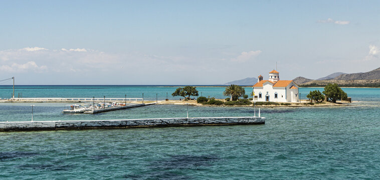 The Scenic Port and Waterfront Church of Elafonisos, Greece.