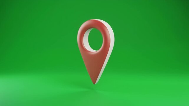 Clean minimalist 3D location pin marker against a green screen for tourism portals, local business landing pages, and motion graphics overlays.