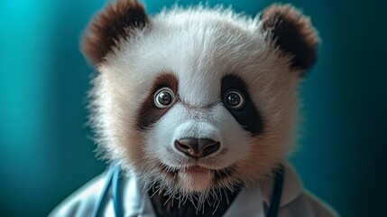 Obraz premium An adorable panda dressed as a doctor, complete with a stethoscope, conveying a sense of care and professionalism