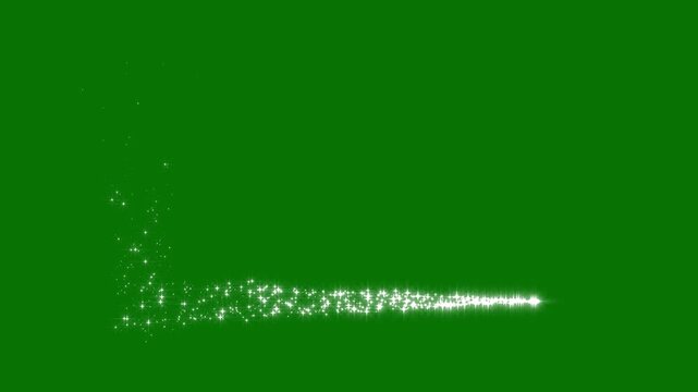 Retro white twinkle stars motion line effect, white twinkling stars line, forming a shimmering doodle sparkle trail on a smooth green screen background, 4k magic glitter sparkle trail