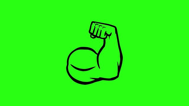 Strong muscular arm flexing isolated on a vibrant green screen background