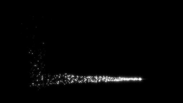Retro white twinkle stars motion line effect, white twinkling stars line, forming a shimmering doodle sparkle trail on a smooth black screen background, 4k magic glitter sparkle trail