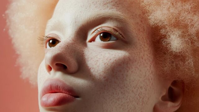 A young adult gazes off into the distance with a thoughtful expression, showcasing their vibrant red hair styled in an unconventional manner.