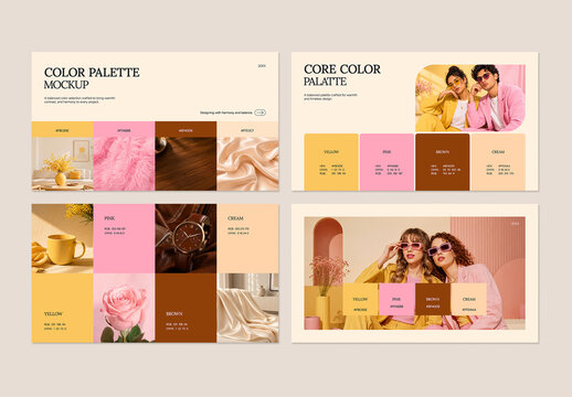 Color Palette Presentation Design with Yellow, Pink, and Brown Accents