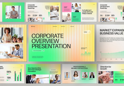 Modern Corporate Overview Presentation Template with Green Yellow Gradient Accents