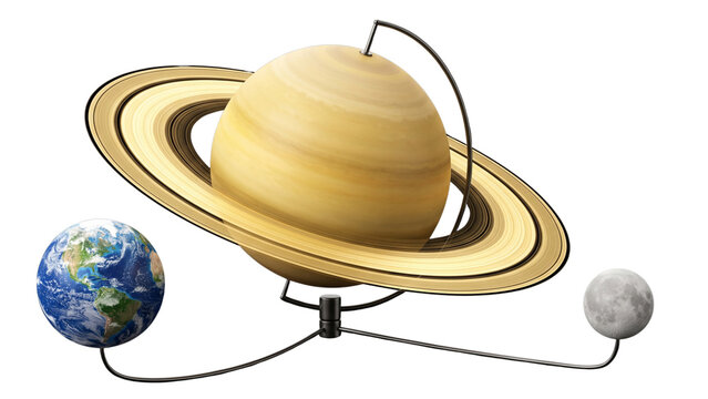 Solar System Orrery Model with Saturn, Earth, and Moon 3D Render