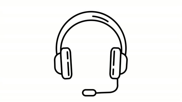 Headphones animated icon showing headset with microphone and sound waves outline