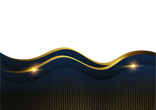 Dark luxury certificate background with navy wave and golden details