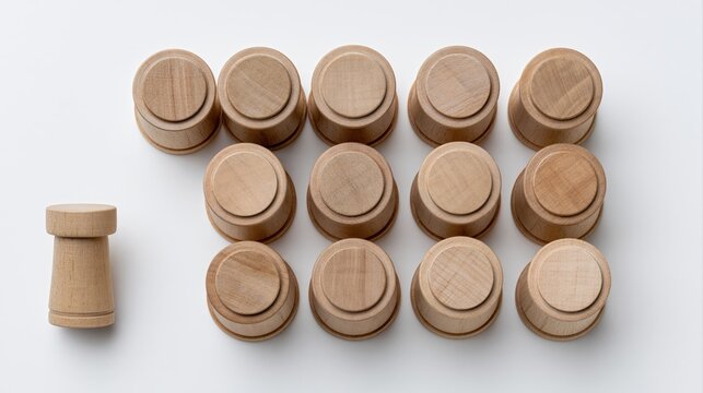 Product line growth concept with the text multiplying wooden figurines