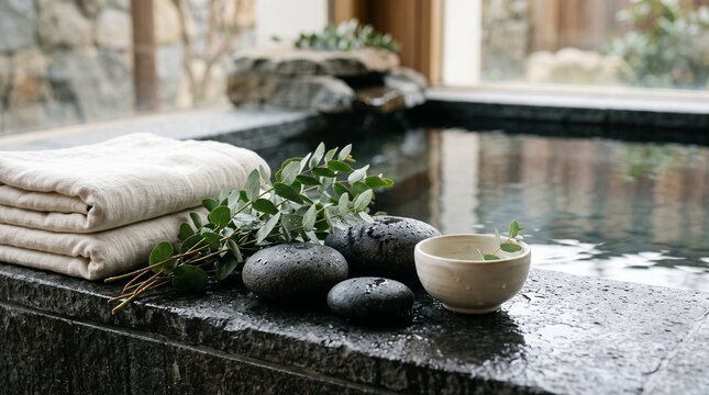 spa wellness relaxation hot spring onsen bath bathtub luxury spa zen meditation peaceful tranquility self care healing therapeutic soaking tub hydrotherapy massage stones
