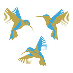 Naklejka premium Three stylized hummingbirds in flight vector illustration on a white background