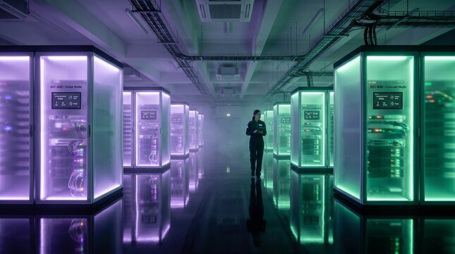 data center server room cloud computing server racks information technology network infrastructure supercomputer data storage it professional hardware maintenance tech facility