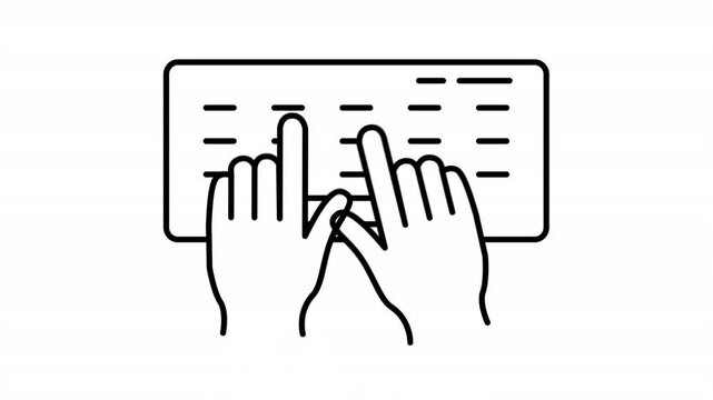 Keyboard animated icon showing hands typing on computer board outline