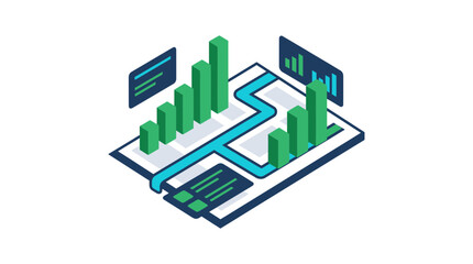 Fototapeta premium Isometric 3D business data analysis and growth chart illustration
