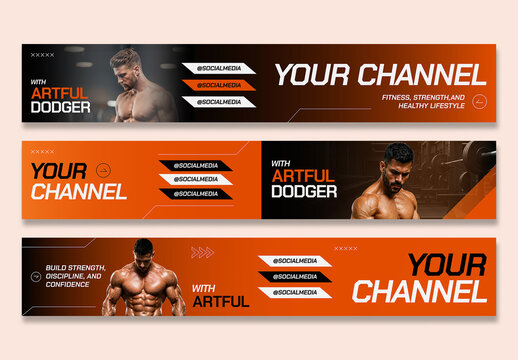 Orange and Black Fitness Channel Cover Design Template for Social Media