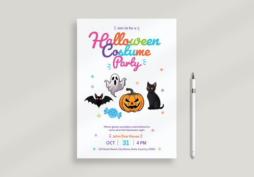 Halloween Costume Party Invitation Card Template with Illustration