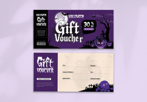 Halloween Gift Voucher Template with Discount Coupon Design