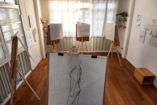 Art studio with sketch easels