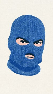 A blue balaclava dude. Anonymity. Masked person. Hidden identity