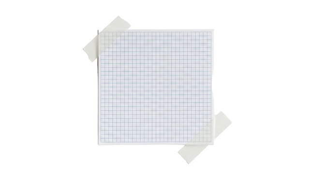 Grid paper note with adhesive tape isolated on transparent background