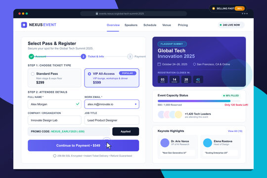 Conference event registration dashboard interface template